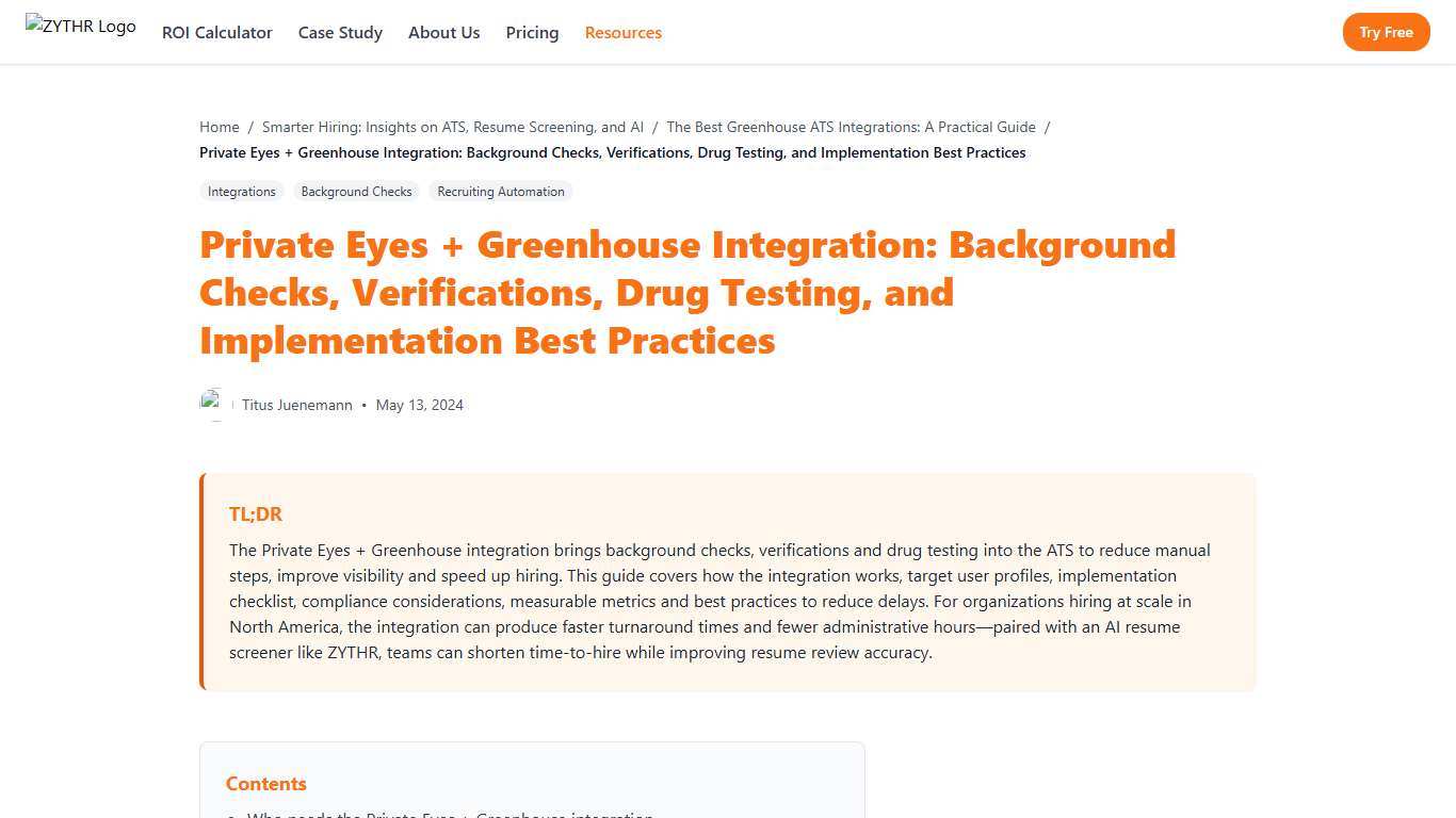 Private Eyes + Greenhouse Integration: Background Checks, Verifications, Drug Testing, and Implementation Best Practices - ZYTHR